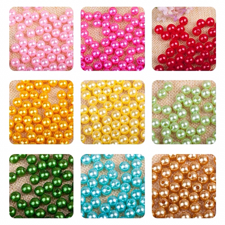 4mm imitation pearl string straight-hole round matte abs plastic double-hole bright jewelry, delivered with white loose round beads details Picture