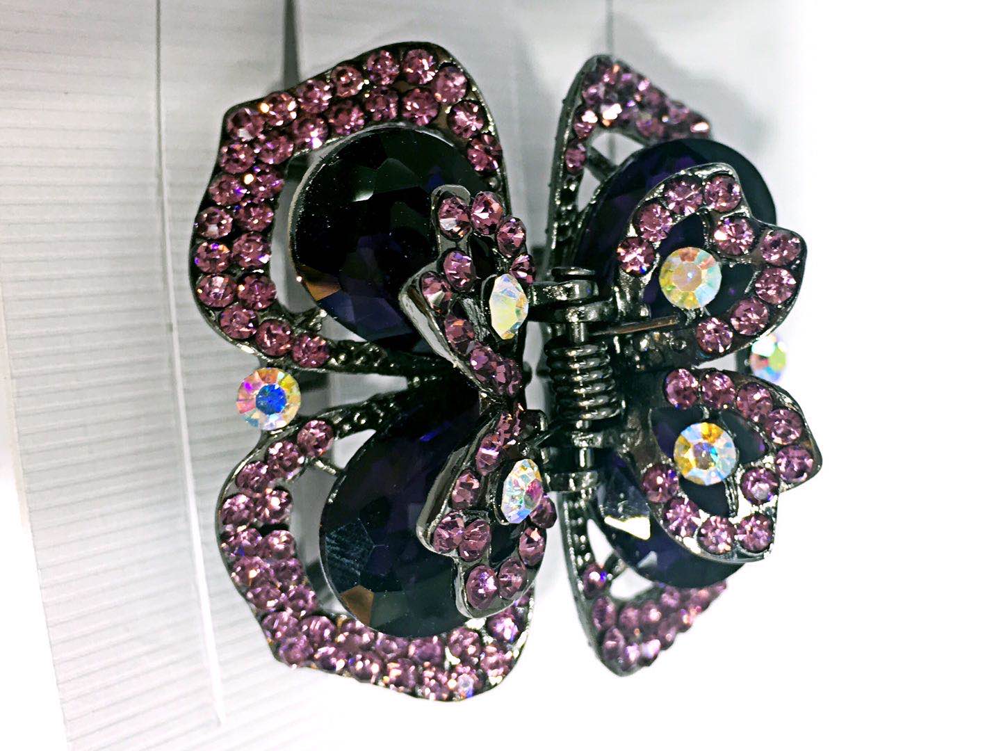 Alloy Korean Version Full Diamond Glass Lady Children Butterfly Claw Clip Black Pink