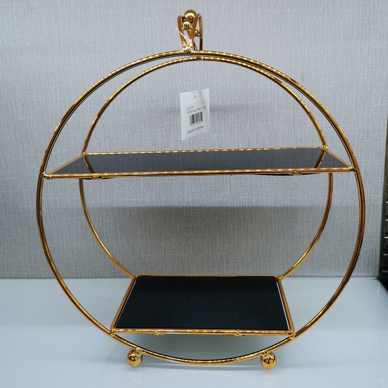 Iron wire handicrafts Changqi Craft Iron Wire Handicrafts Changqi Craft Gold-plated circular double-layer storage rack glass