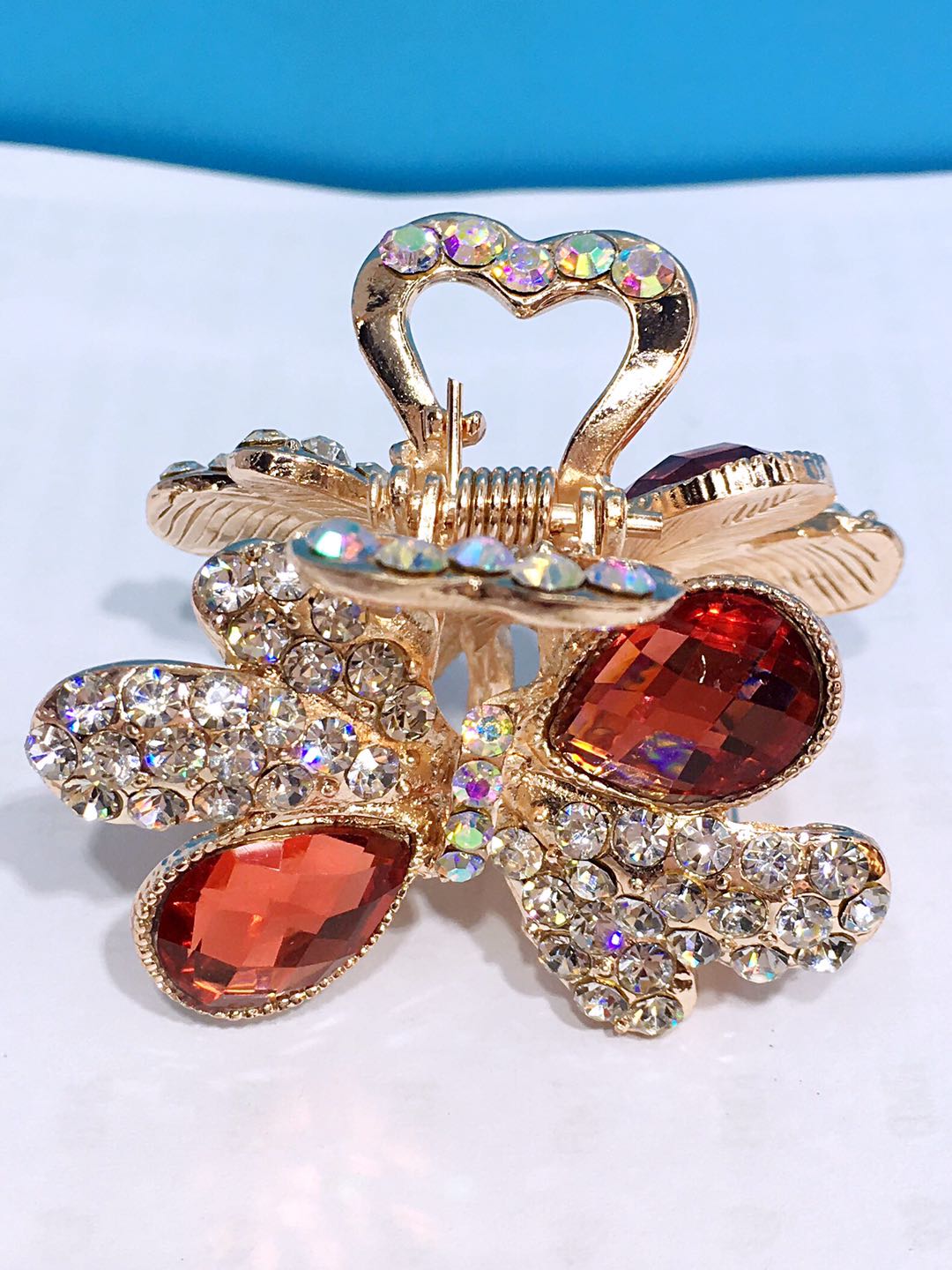 Alloy Korean Full Diamond Glass Lady Children Butterfly Claw Rose Gold Scarlet Agate