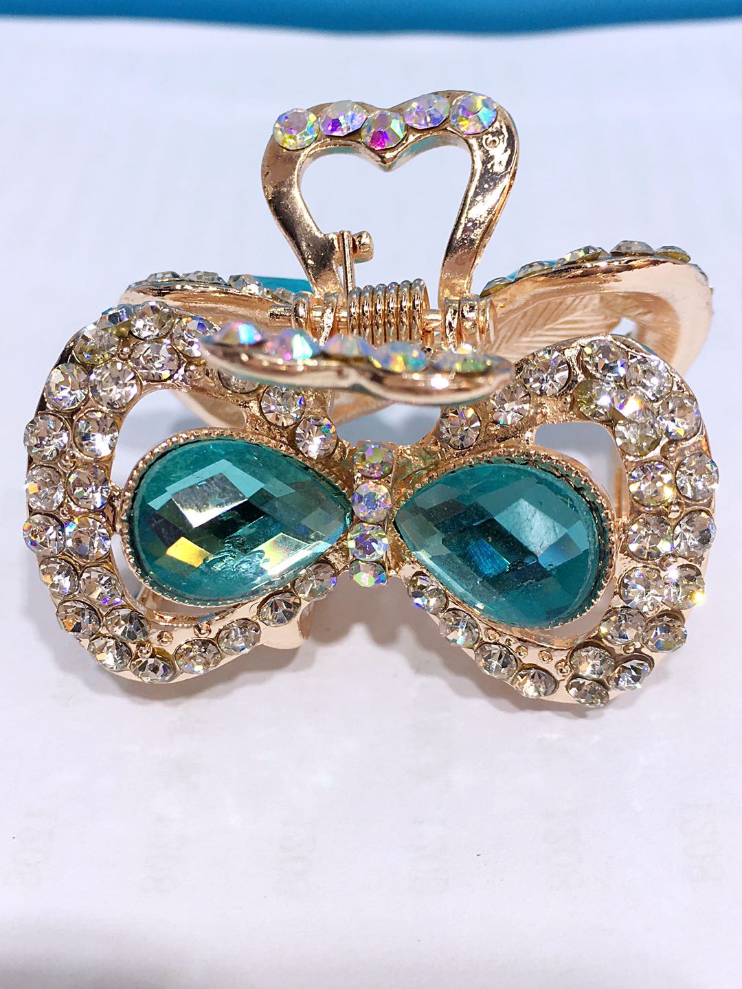 Alloy Korean Full Diamond Glass Lady Children Butterfly Claw With Rose Gold Royal Emerald Green