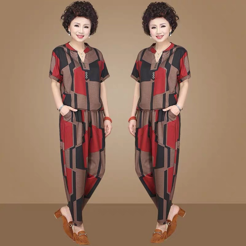 Summer suit for middle-aged and elderly Women 2020 New summer suit for elderly People 50 years old 60 grandma leisure two-piece suit thumbnail