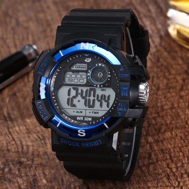 Amazon Black band electroplated box set wristwatches for men and women, casual sports mountaineering watches, student electronic watches details Picture