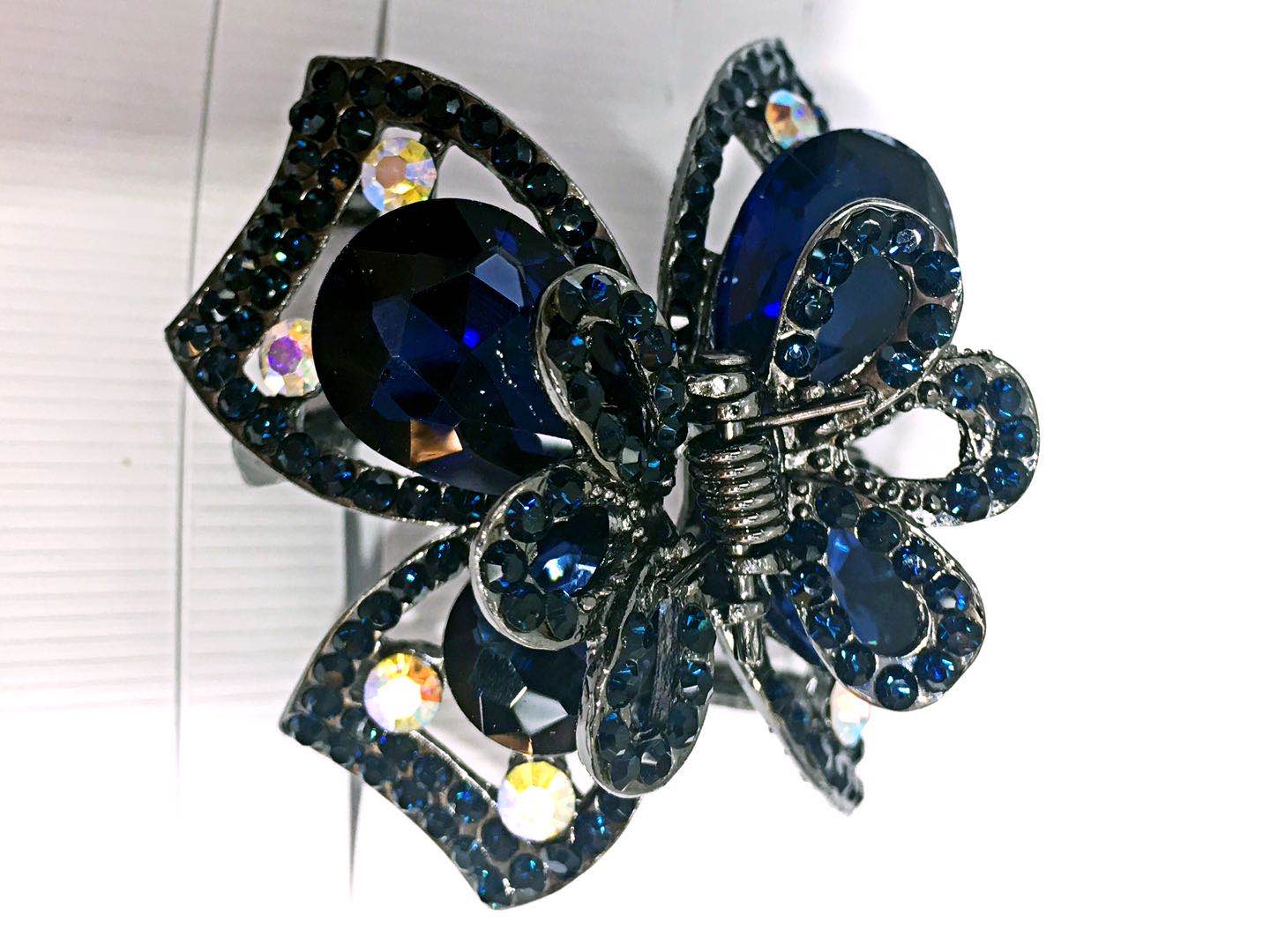 Alloy Korean Version Full Diamond Glass Lady Children Butterfly Claw Deep Sea Blue