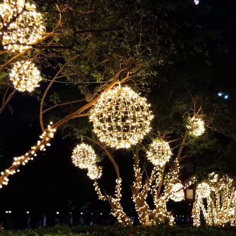 藤球户外挂树LED圆球30cm发光装饰防水景观草坪节日公园详情图2