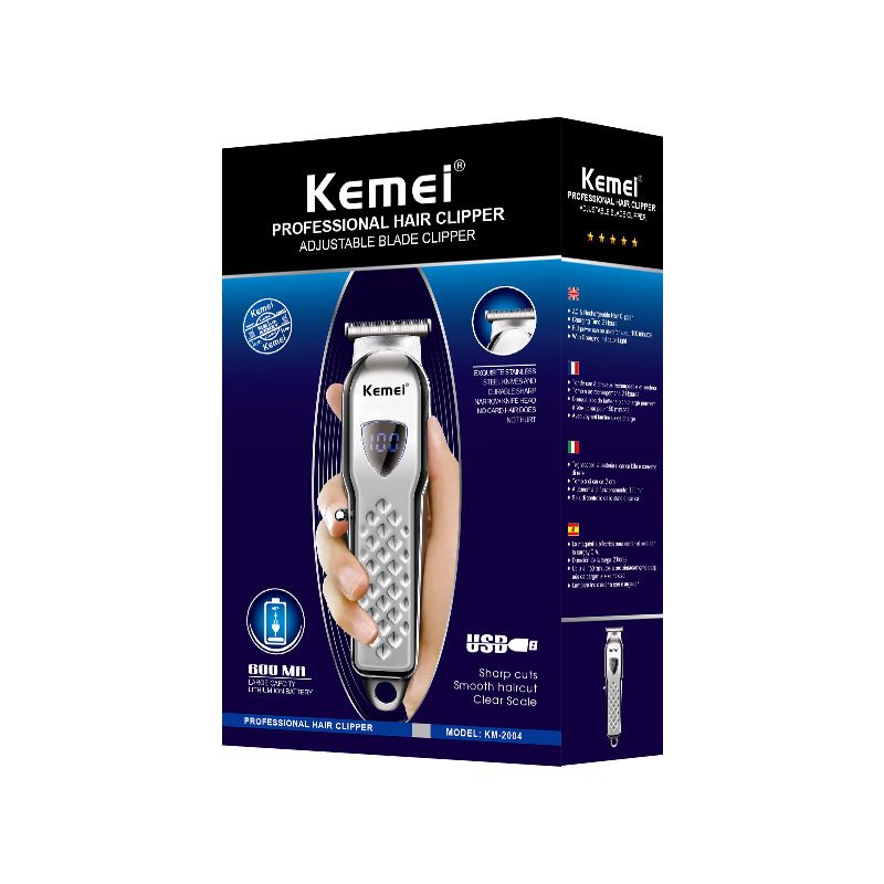 跨境厂家直供 Kemei科美理发剪KM-2004液晶显示碳钢刀头充电式雕刻油头理发器家用电推剪详情图3