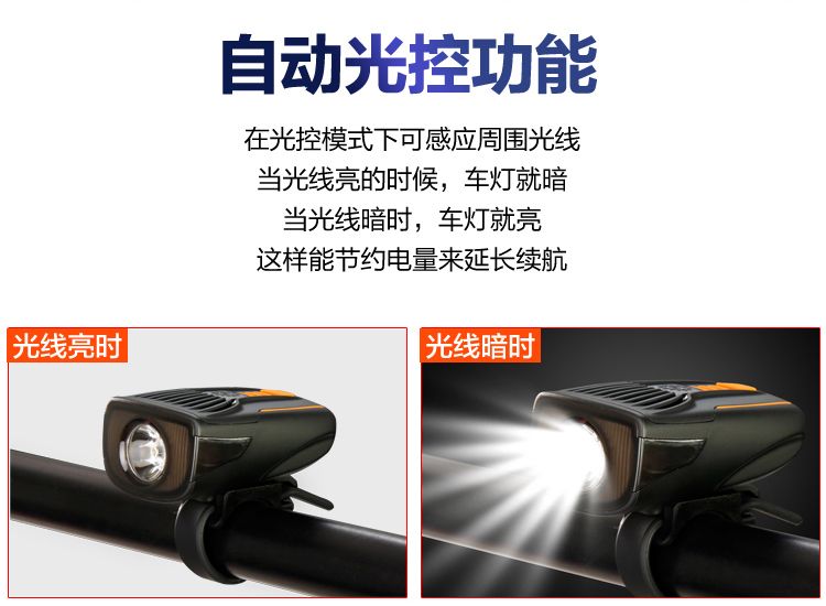 BC23智能光控感USB充电自行车前灯单车前灯夜骑灯手电筒骑行装备详情图4