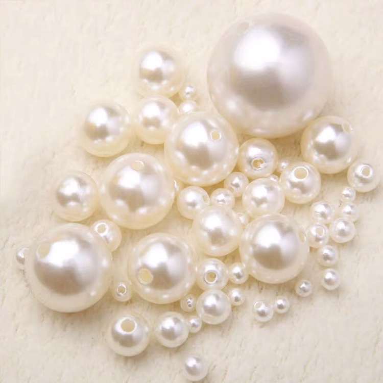 4mm imitation pearl string straight-hole round matte abs plastic double-hole bright jewelry, delivered with white loose round beads Item Picture