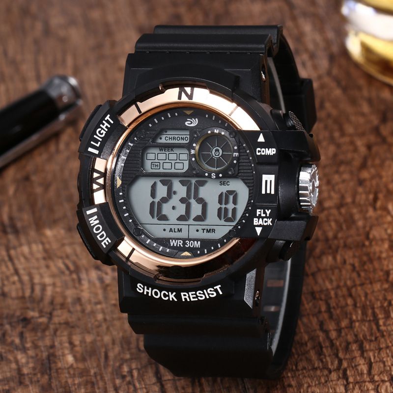 Amazon Black band electroplated box set wristwatches for men and women, casual sports mountaineering watches, student electronic watches