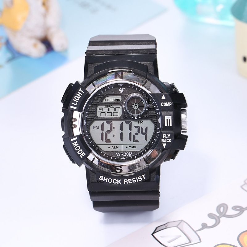Amazon Black band electroplated box set wristwatches for men and women, casual sports mountaineering watches, student electronic watches Item Picture
