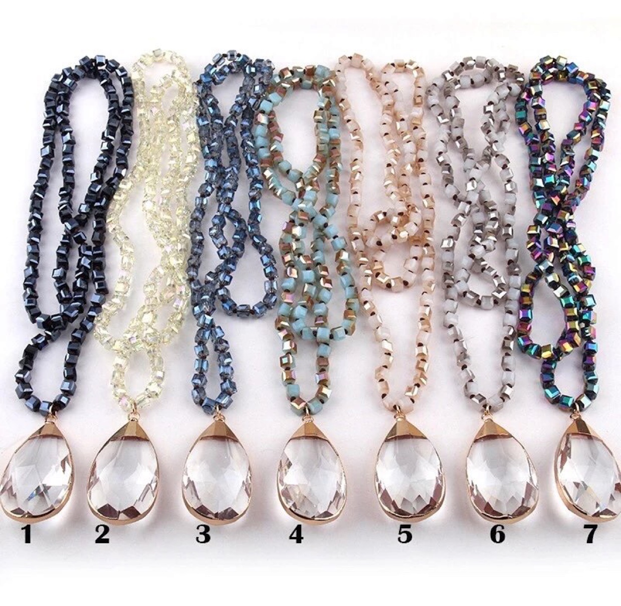 Diamonds tied in knots hanging large crystal necklace