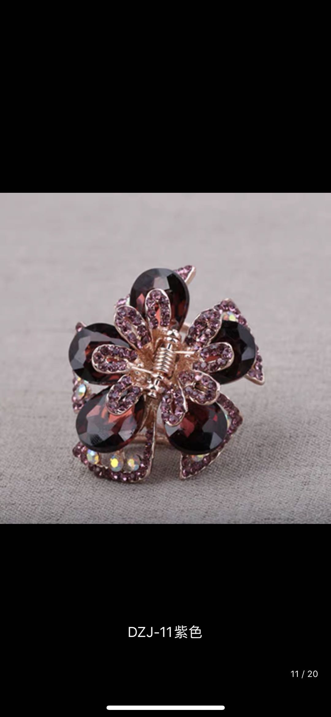 Alloy Korean Version Full Diamond Glass Lady Children's Butterfly Claw With Rose Gold Mysterious Purple Bauhinia