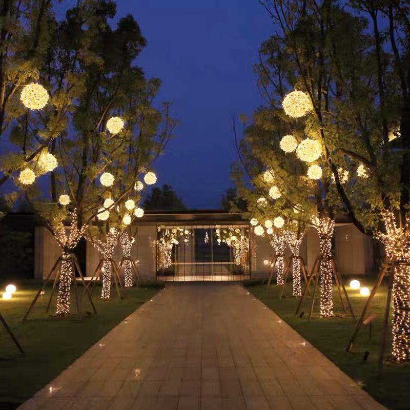Outdoor hanging tree with rattan balls, 20cm LED round balls, luminous decoration, waterproof landscape lawn, festival park Specification image