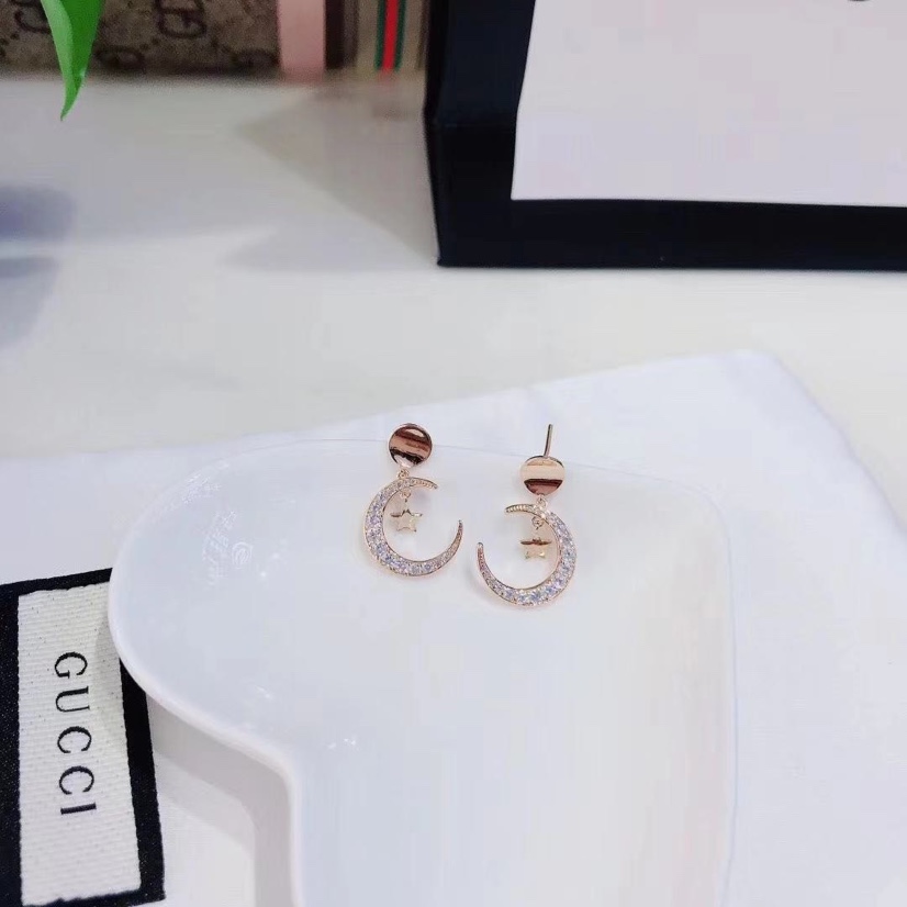 通体925银时尚星星月亮耳坠字母小耳钉爆款几何流苏耳坠