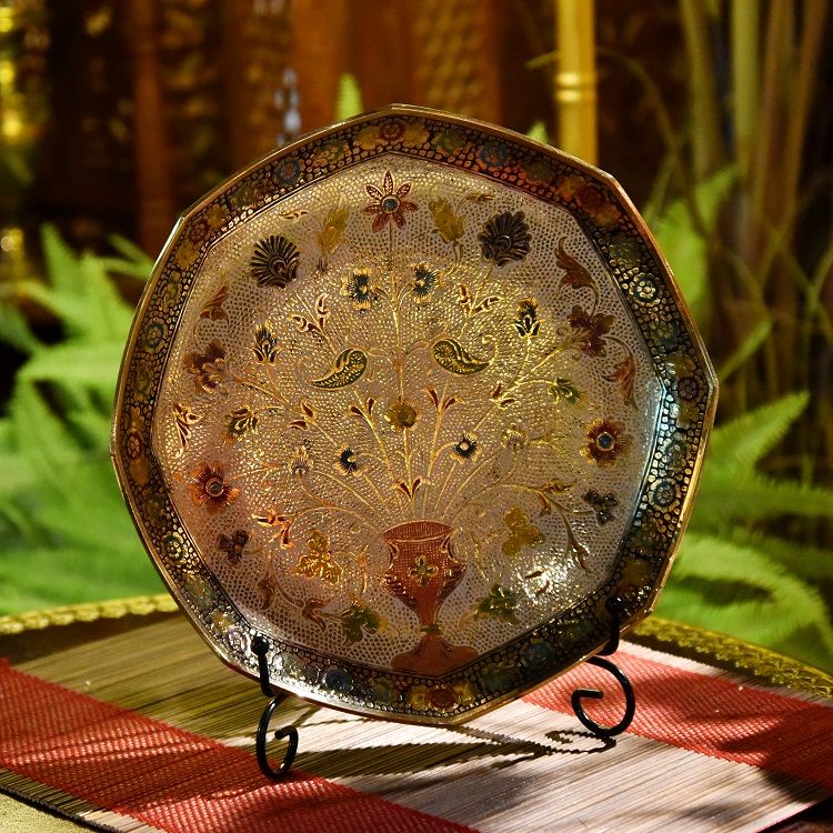 Hand-painted octagonal copper plate, Indian imported creative fruit plate, home decoration, modern dining table and coffee table ornaments Specification image