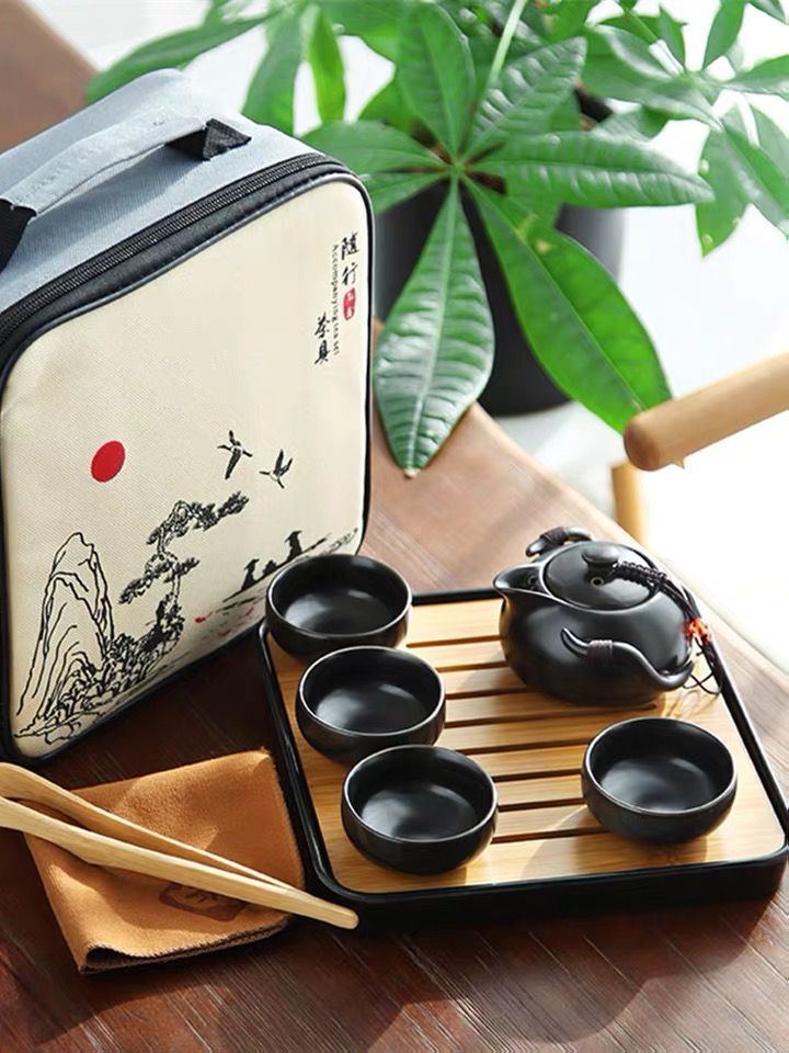Kun Kun Ceramics Factory Direct Sales of Ding Kiln Travel Kung Fu Tea sets, travel set, one pot, four cups, portable bag with tea canister, customized logo 115 pic 3