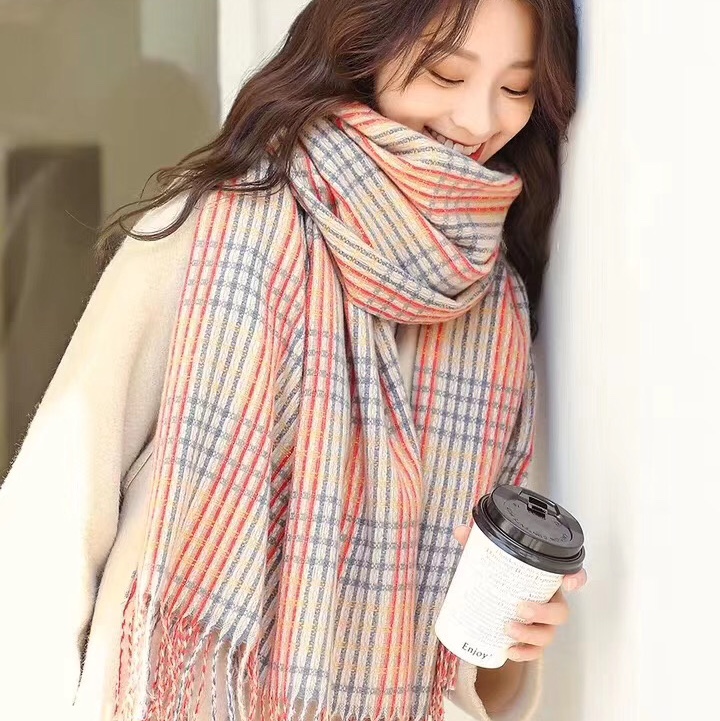 Korean casual fashion small plaid shawl scarf thumbnail