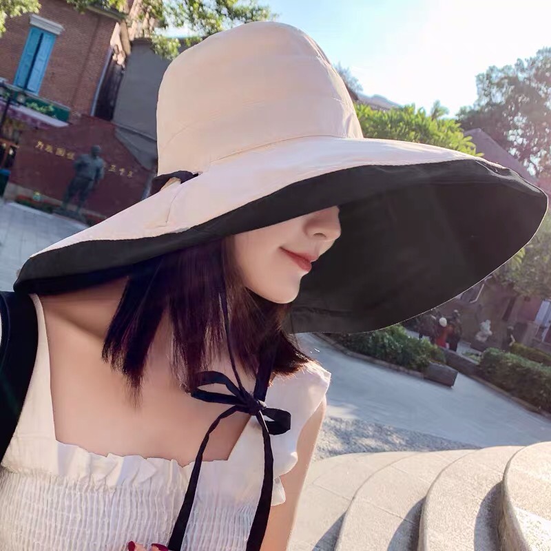 遮阳帽女夏季韩版百搭防晒帽防紫外线大檐网红太阳帽日系潮渔夫帽细节图