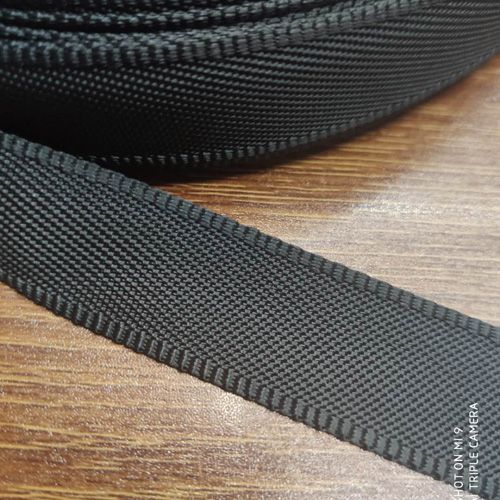 Factory direct sales of 2.5cm imitation nylon black horizontal and twill lockstitch webbing for luggage and clothing accessories Specification image