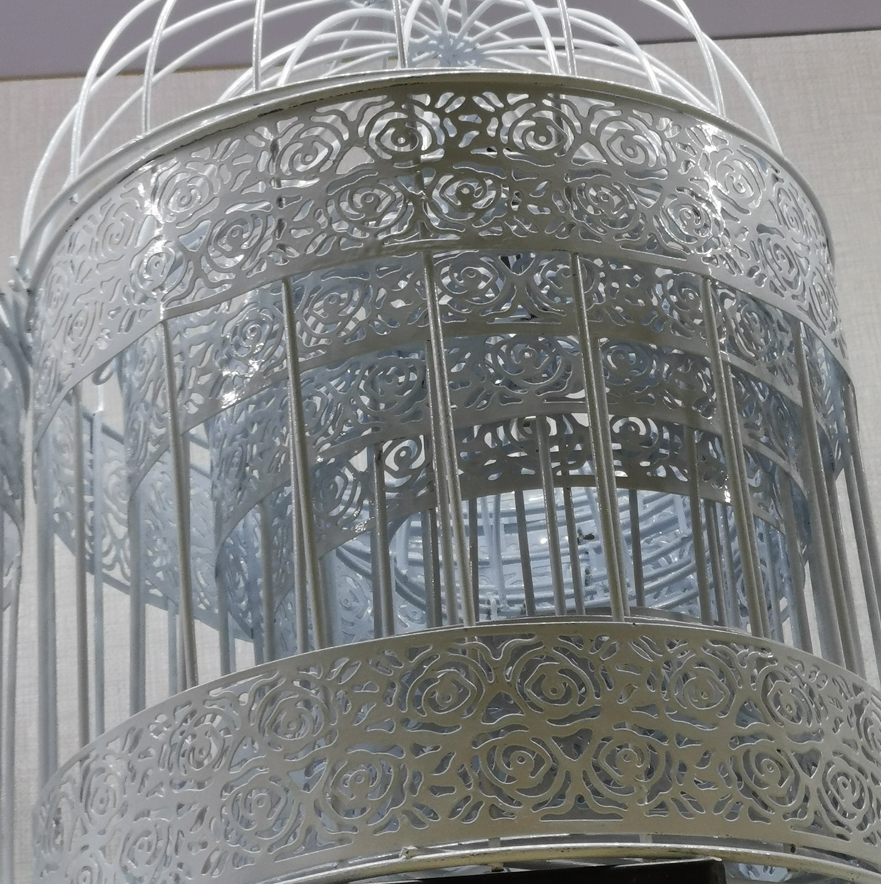 套6玫瑰花铁皮鸟笼 圆形白色