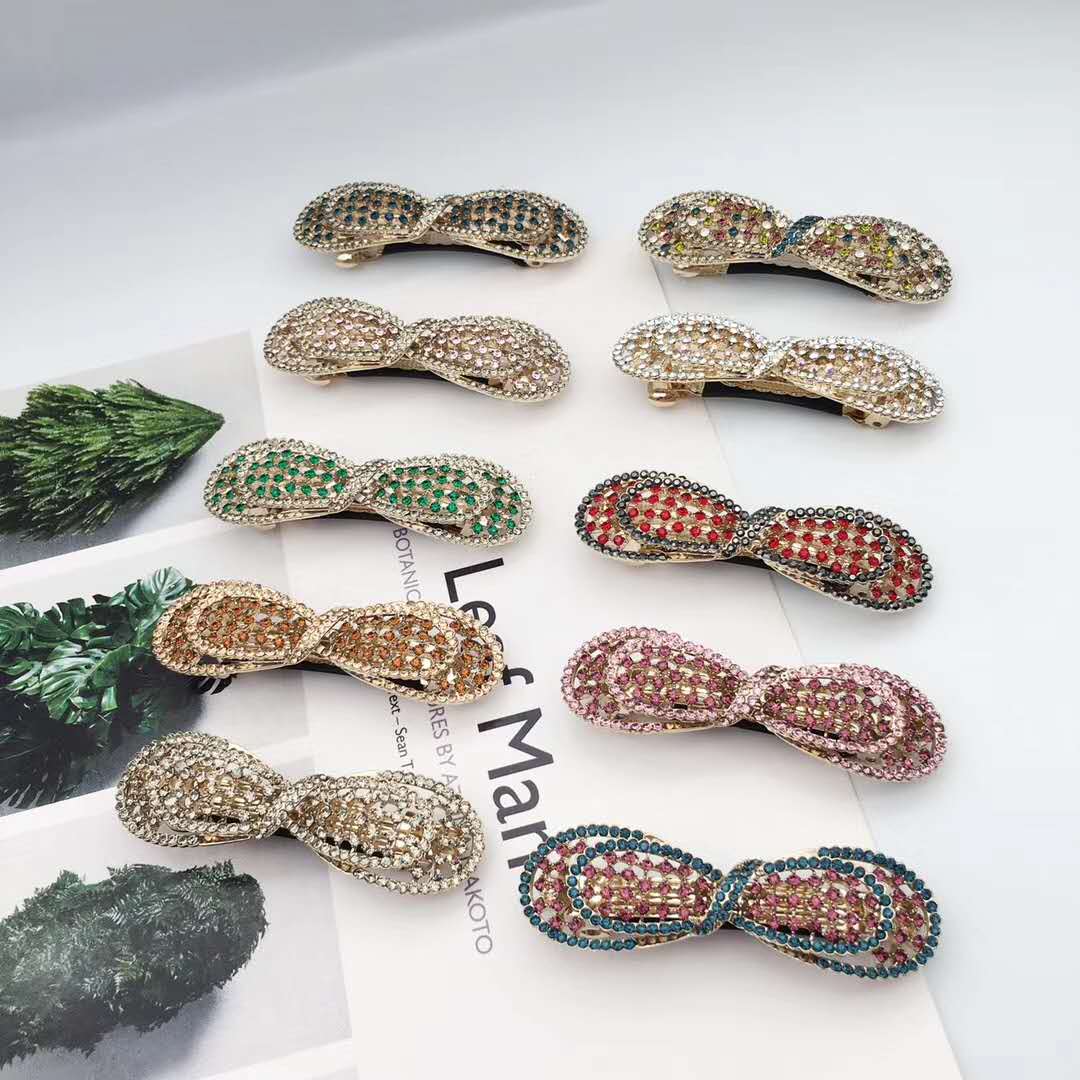 Full row of water diamond top clips, spring clips, Korean alloy full diamond ponytail clips, large and small bangs with diamond setting horizontal clips