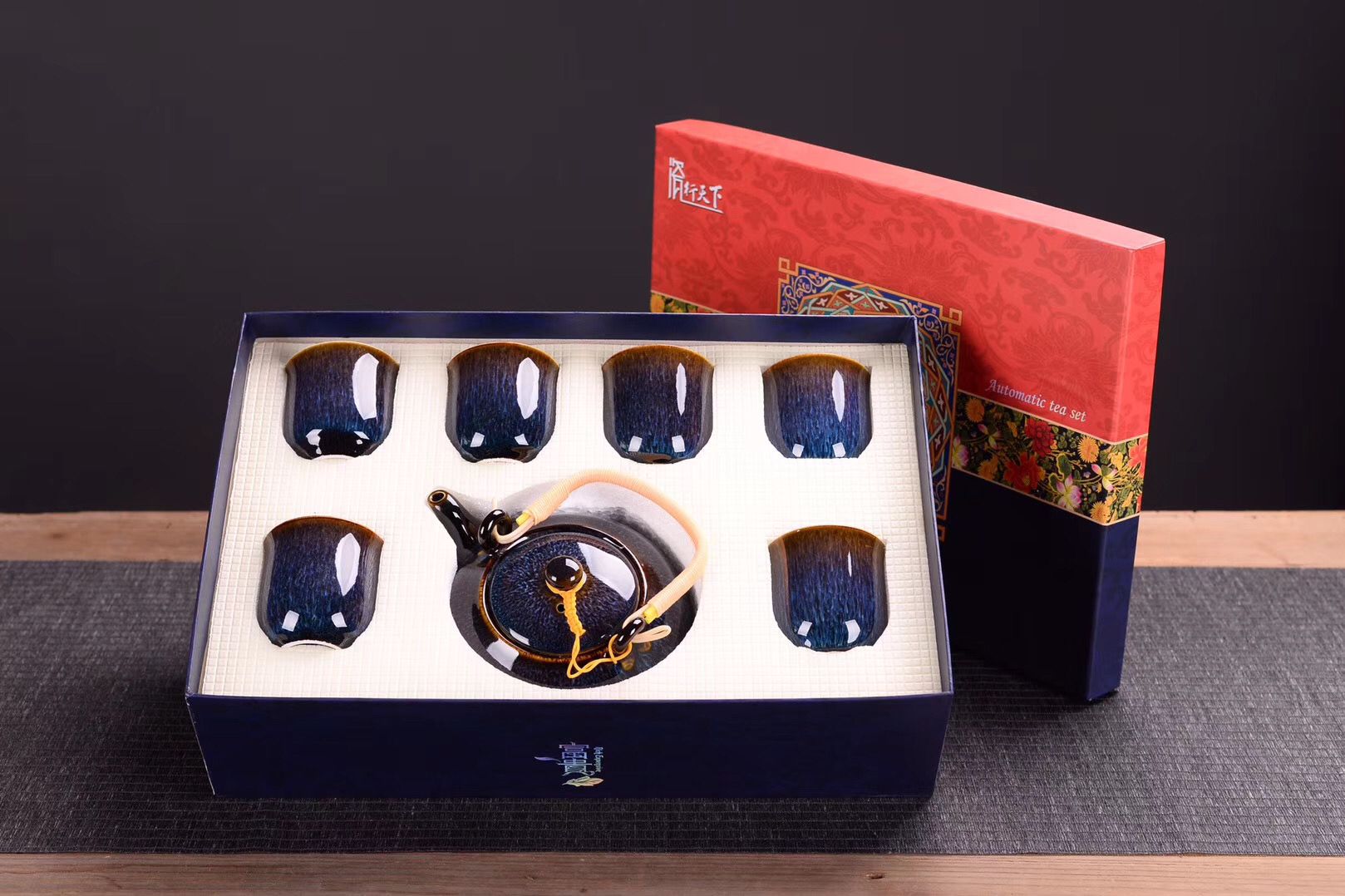 Kunkun Ceramics' new 7-piece set of Chinese-style Ge kiln crackle handle teapot tea sets, home large-capacity office reception Kung Fu tea cups, complete set gift box 120 detail image 4