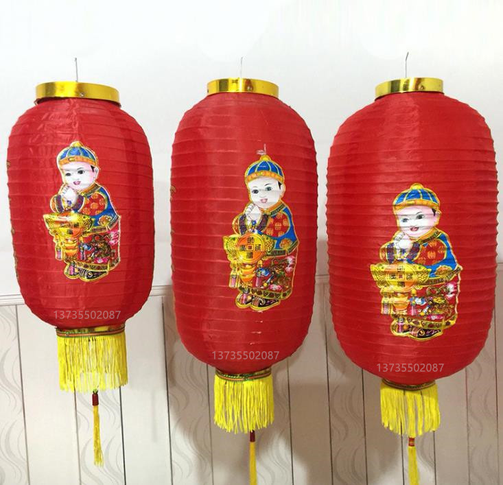 High-quality figures, golden boy and jade girl, winter melon lantern, silk cloth, long folding waterproof, Chinese-style big red steel wire Spring Festival decoration Application Scenario