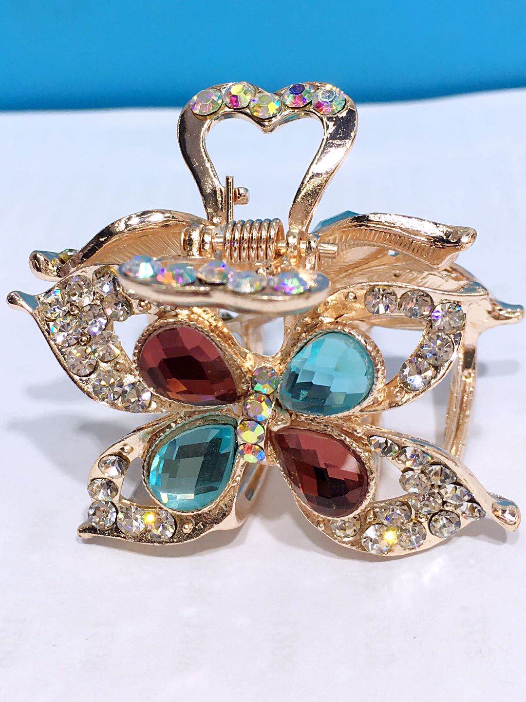 Alloy Korean Version Full Diamond Glass Lady Children Butterfly Claw With Rose Gold Rainbow