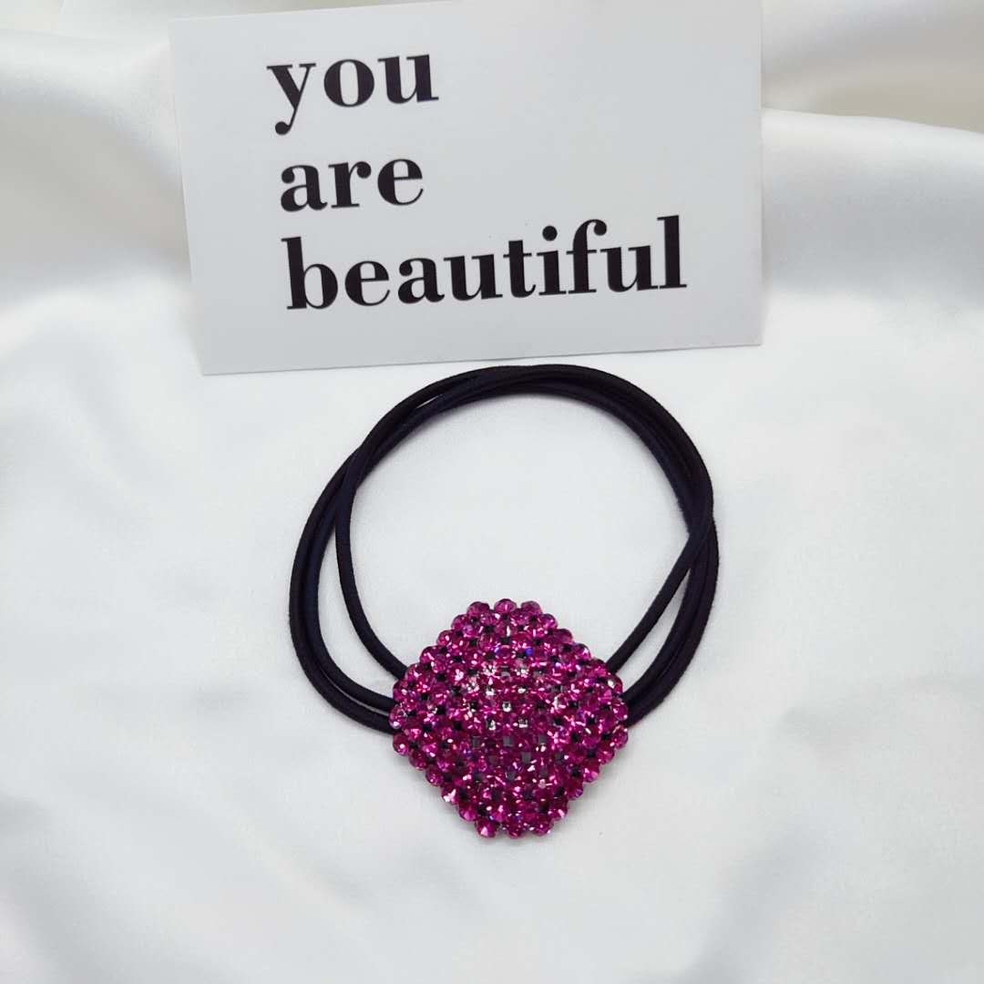 Rhinestone Rose Head Rope Hair Circle Female Korean Net Red Ponytail Leather Band Tie Hair Jewelry Simple With Diamond Tie Hair Rope details Picture