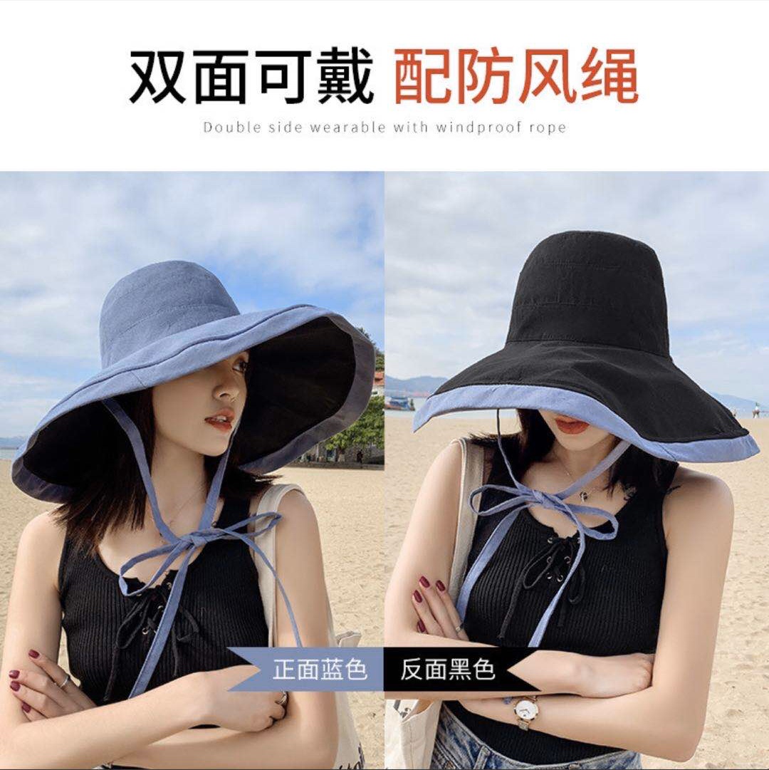 遮阳帽女夏季韩版百搭防晒帽防紫外线大檐网红太阳帽日系潮渔夫帽白底实物图