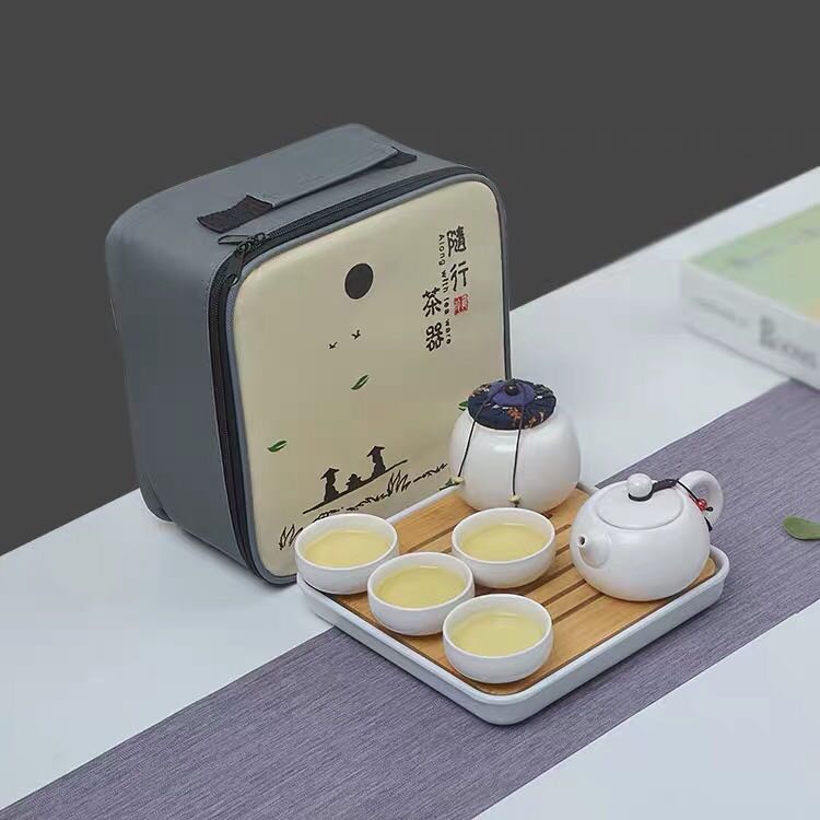Kun Kun Ceramics Factory Direct Sales of Ding Kiln Travel Kung Fu Tea sets, travel set, one pot, four cups, portable bag with tea canister, customized logo 115 pic 2