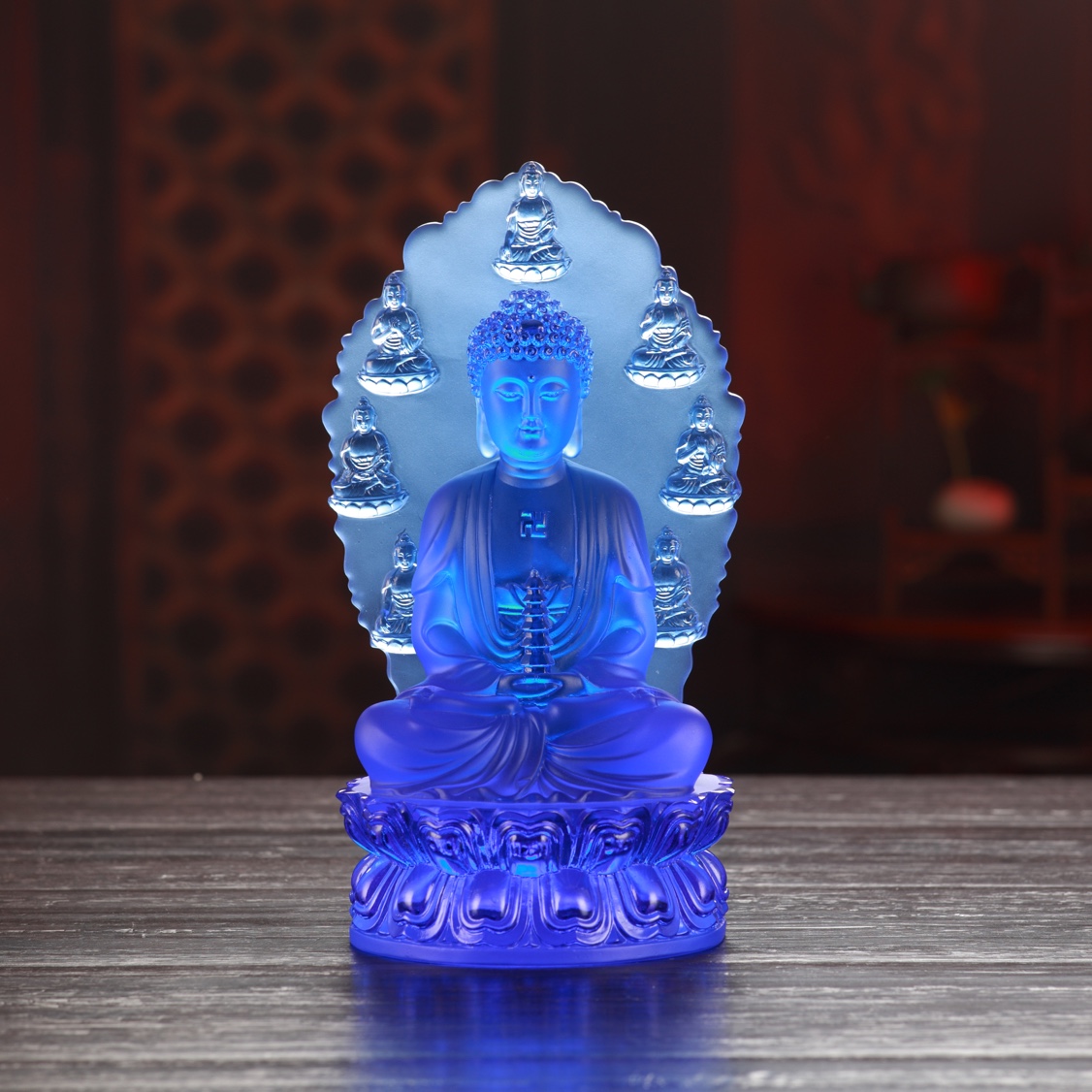 Ancient dharma glass handicraft Buddhist medicine master backlit seven Buddhas thumbnail