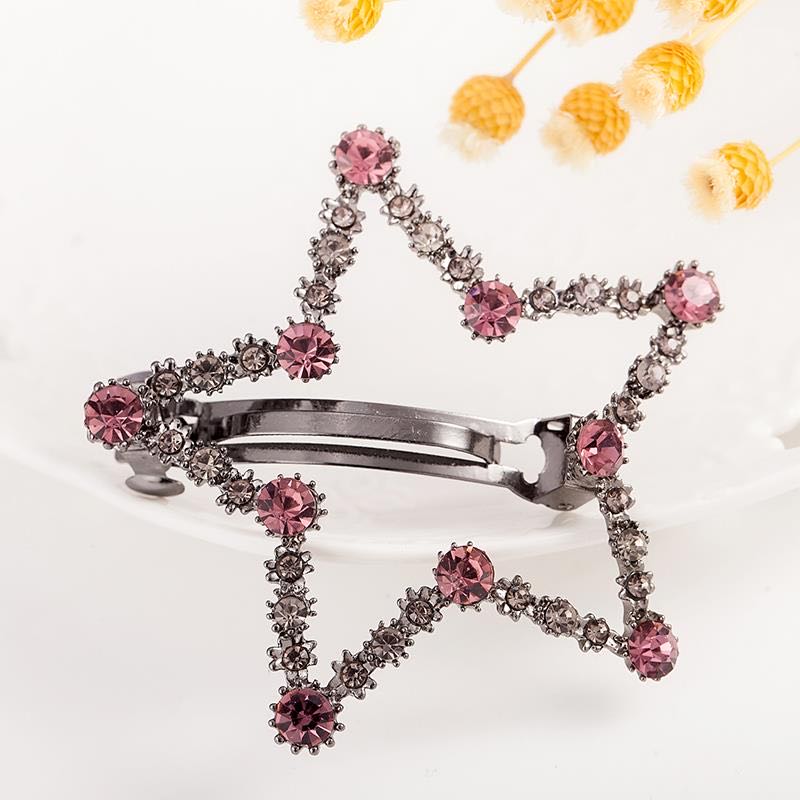 Air Korea Trend Fashion Lady Children Hollow Hair Clip Five Stars Dark Red