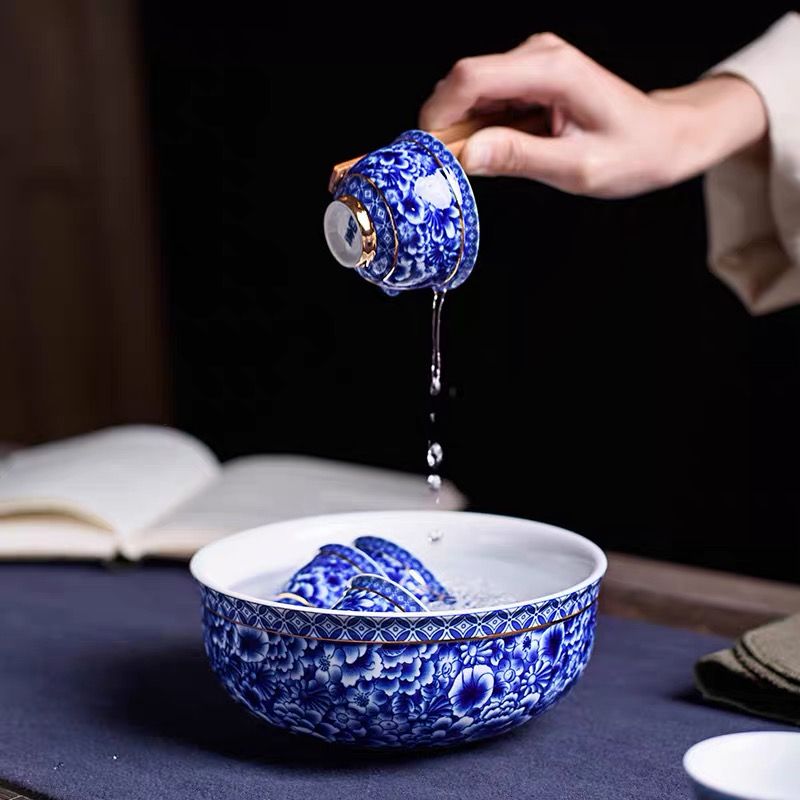 琨琨陶瓷 陶瓷茶具南金金边青花瓷茶具大套 家用客厅功夫茶具茶杯茶洗简约满彩泡茶壶盖碗 134详情6