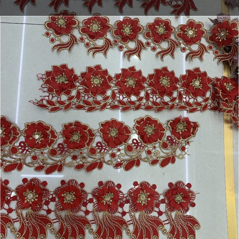 Manufacturers Direct Water Soluble Embroidery Lace Bar Code 3D Three-Dimensional Lace Two-Color Embroidery Lace details Picture