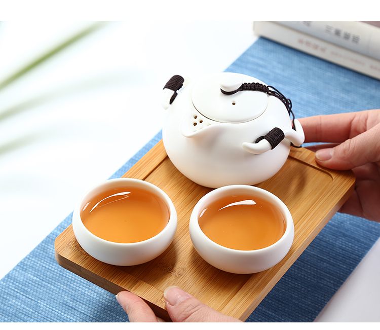 Kunkun Ceramics Ceramic Tea Set, Quick Guest Cup, one pot and two Cups, Travel Tea Set, Casual Gift, Drawer-style cowhide box, Eco-friendly box 110 detail image 3