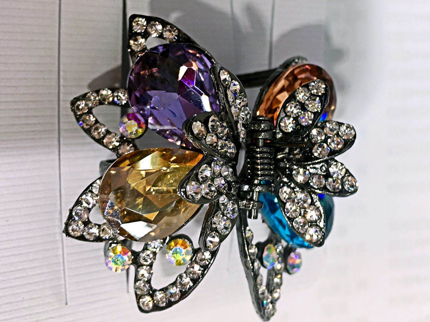 Alloy Korean Version Full Diamond Glass Lady Children Butterfly Claw Clamp Rainbow
