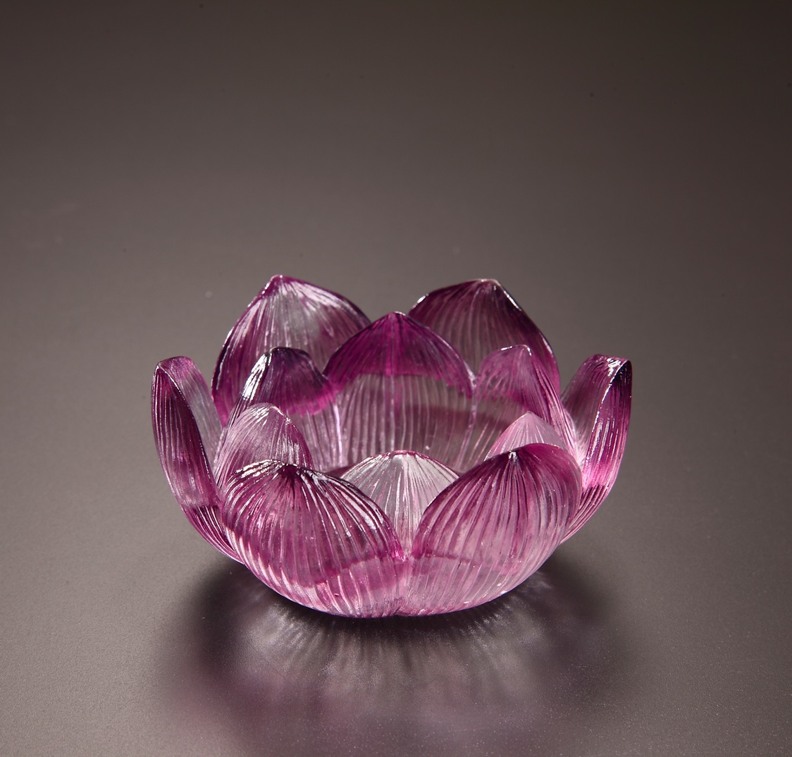 Ancient glass handicraft Buddhist lotus candlestick thumbnail