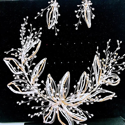 Bridal wedding dress handmade beaded headdress thumbnail
