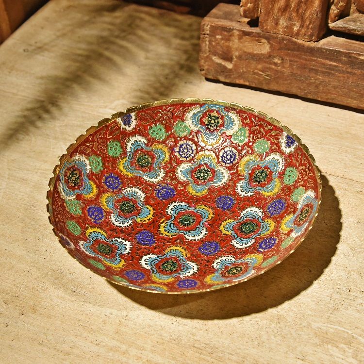 Hand-painted red four-leaf clover copper plate, Indian imported creative fruit plate home decoration detail image 1