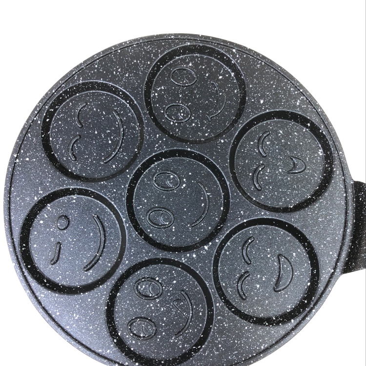 Seven-hole smiling face cake plate, egg pan, breakfast frying plate, tourmaline non-stick pan cookware details Picture