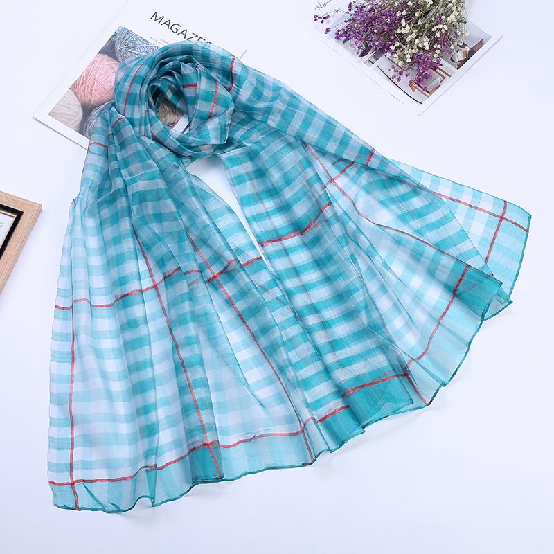 Spring 2020 chiffon silk scarves women's fashion creative checked beach suntan shawl silk scarves manufacturers wholesale