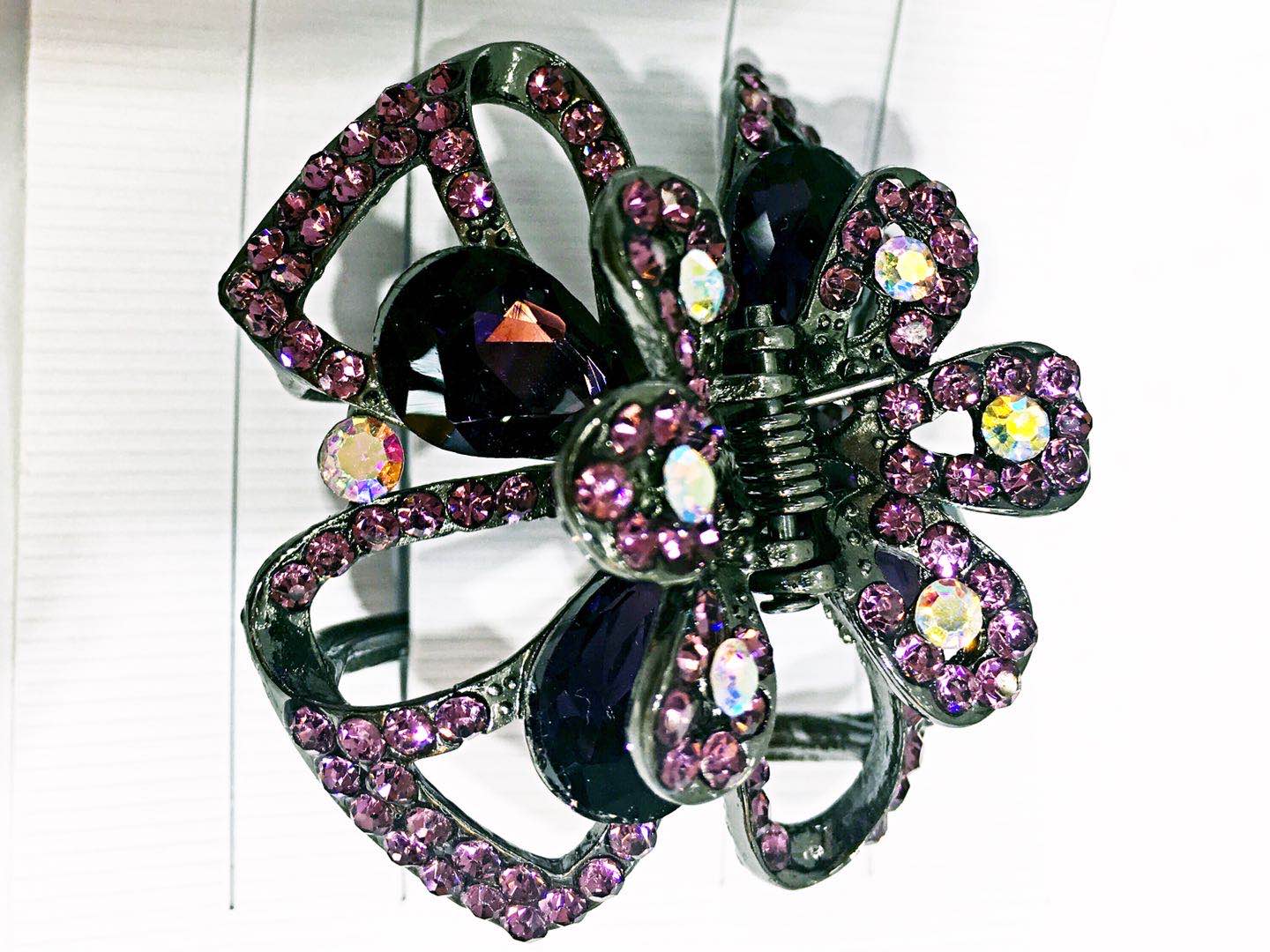 Alloy Korean Full Diamond Glass Lady Children Butterfly Claw Clamp Noble Purple