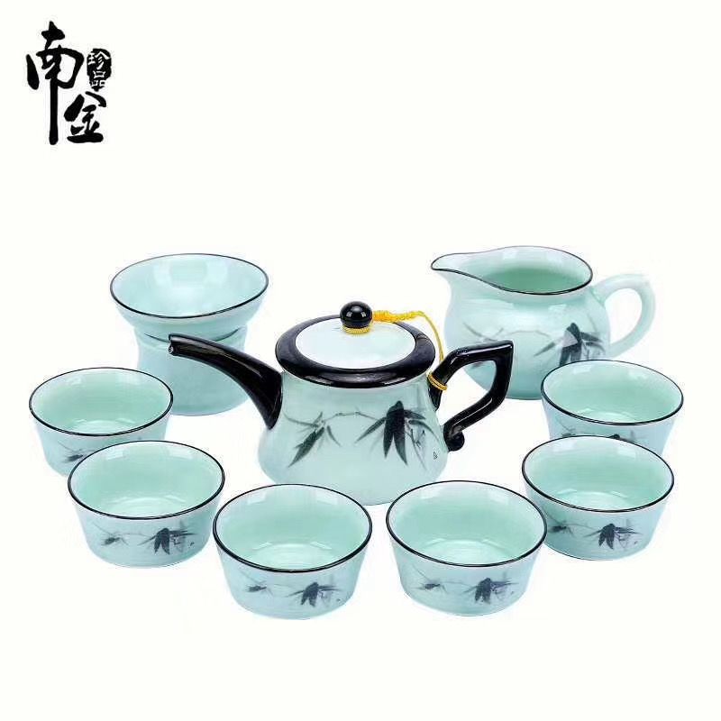 Celadon kungfu tea set a whole set of household heat-resistant ceramic tea cup simple teapot three to cover the bowl thumbnail