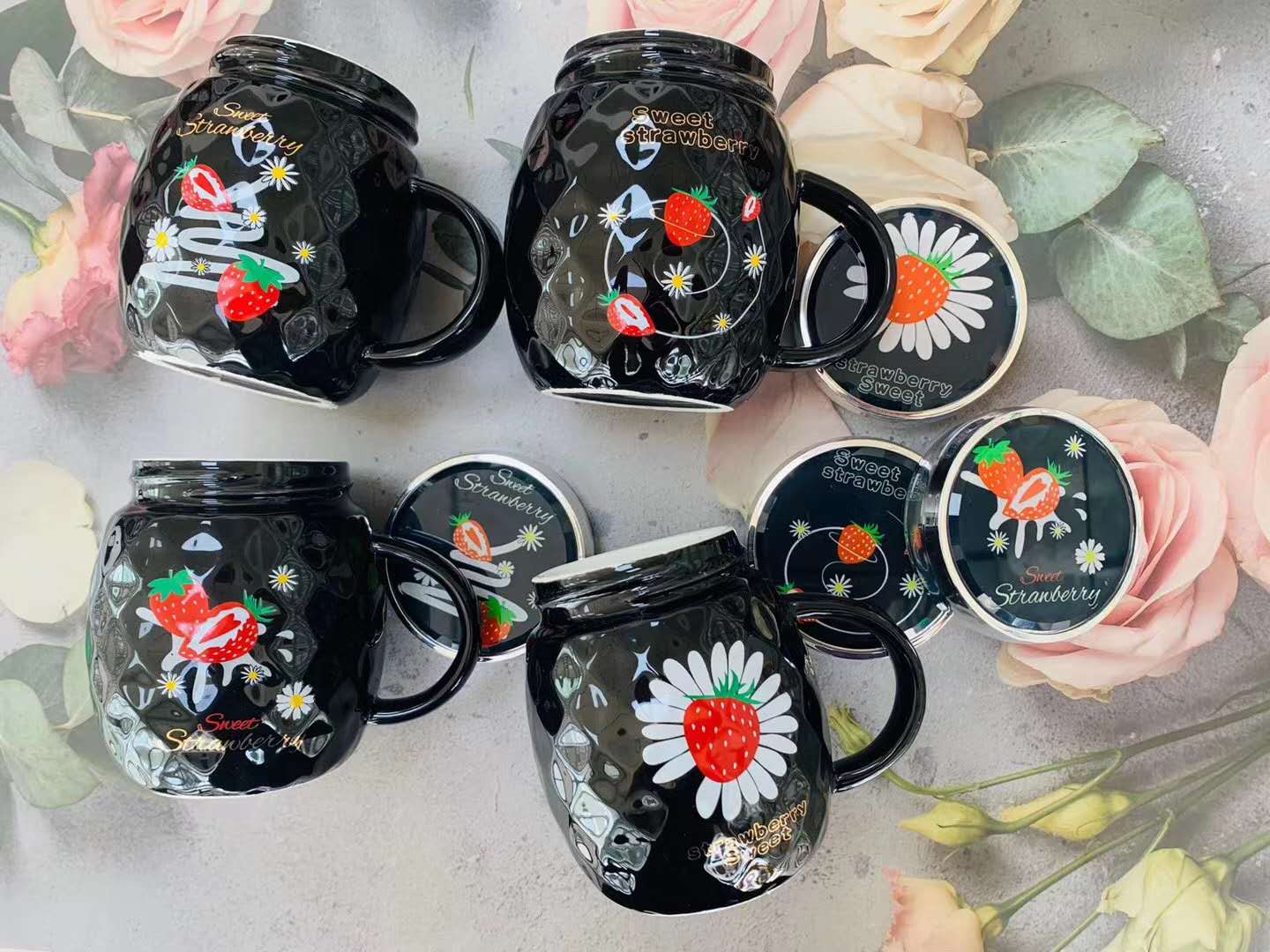 Fruit ceramic cups, creative cartoon cups with LIDS, coffee, milk, breakfast, tea cups, home advertising, gift customization Specification image