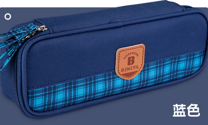格纹英格兰时尚笔袋 加厚牛津布PU变色徽章拼接文具批发详情图6