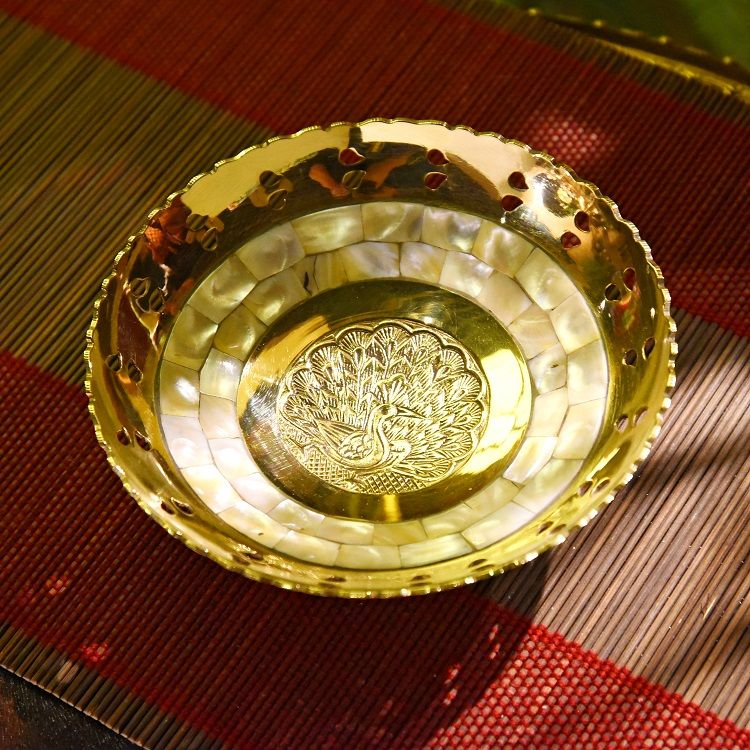 黄铜嵌贝壳果盘印度进口金属果盘别墅家居装饰品餐桌茶几摆件 小详情图2