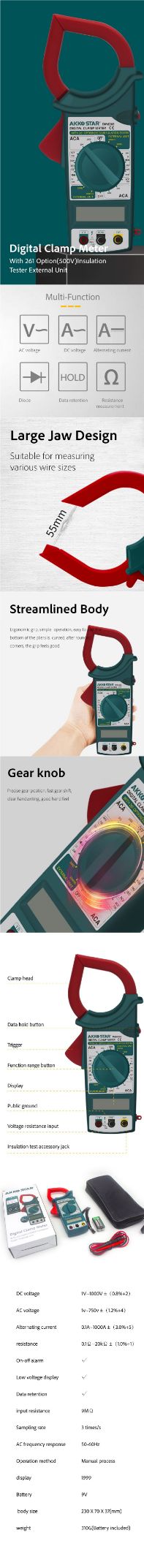 AKKOSTAR-DM6266 clamp-on multimeter with anti-burning protection function and digital display multimeter detail image 1