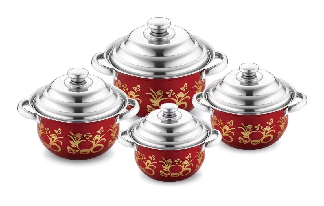 Three or four pieces set of colorful gold flowers portable stainless steel soup pot with lid and ear thumbnail