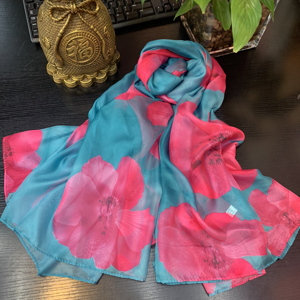 Gold scarf, chiffon print, versatile for beach casual wear, a must-have for travel and photography undefined